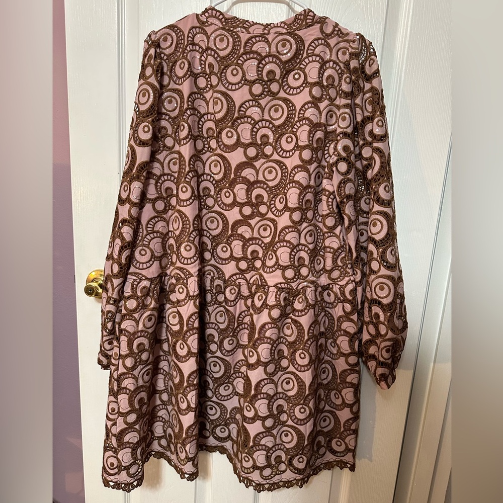 IMPRESSIONS Large NWT Fifth Avenue Embroidered Mini Dress Blush With Brown - Picture 7 of 7